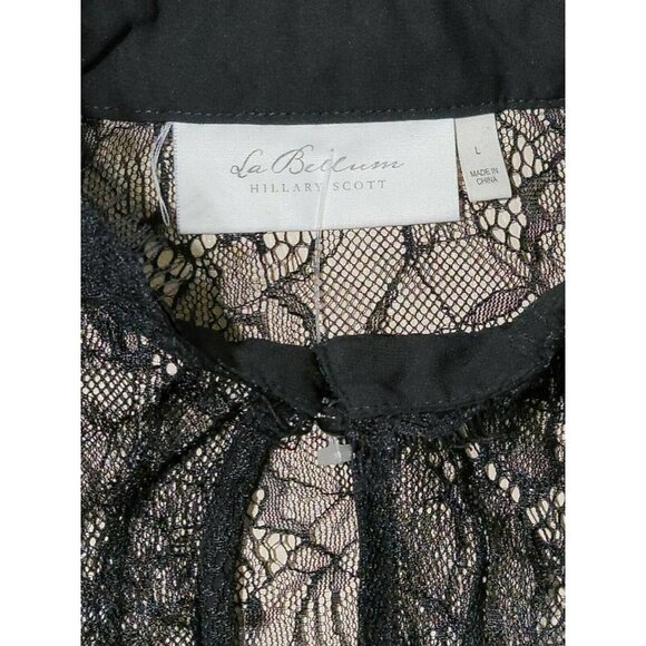 La Bellum Hillary Scott Peplum Blouse Size L Lace Bishop Long Sleeves Black - Picture 5 of 6